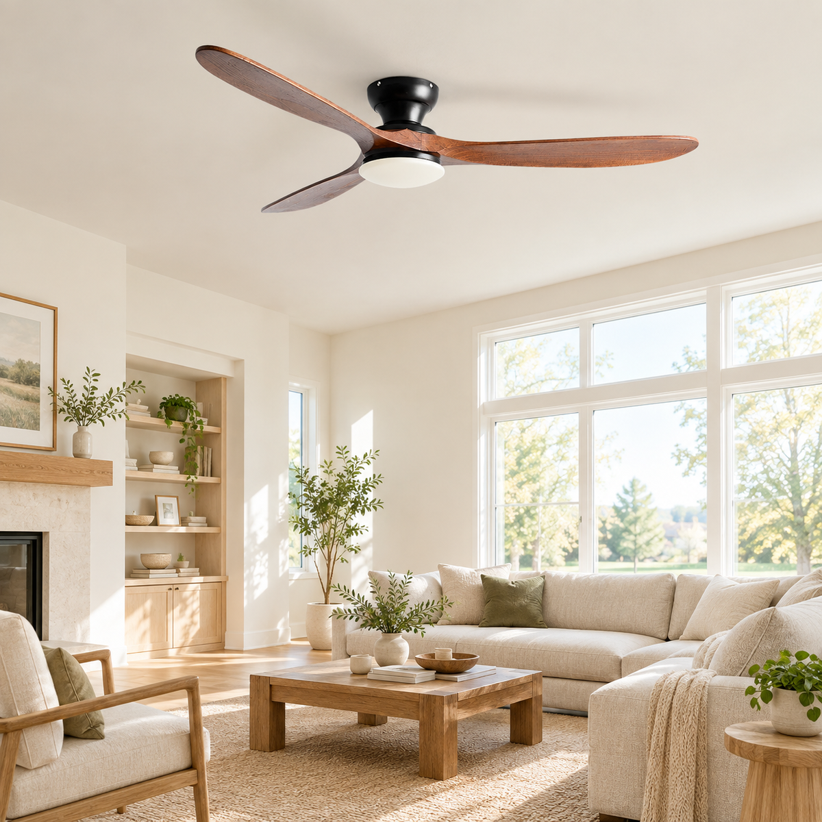 36/42/52inch Low Floor Ceiling Fan Light Remote Control Led Lights Indoor Restaurant Solid Wood Fan Leaves With Fan Chandelier - Image 1 Image