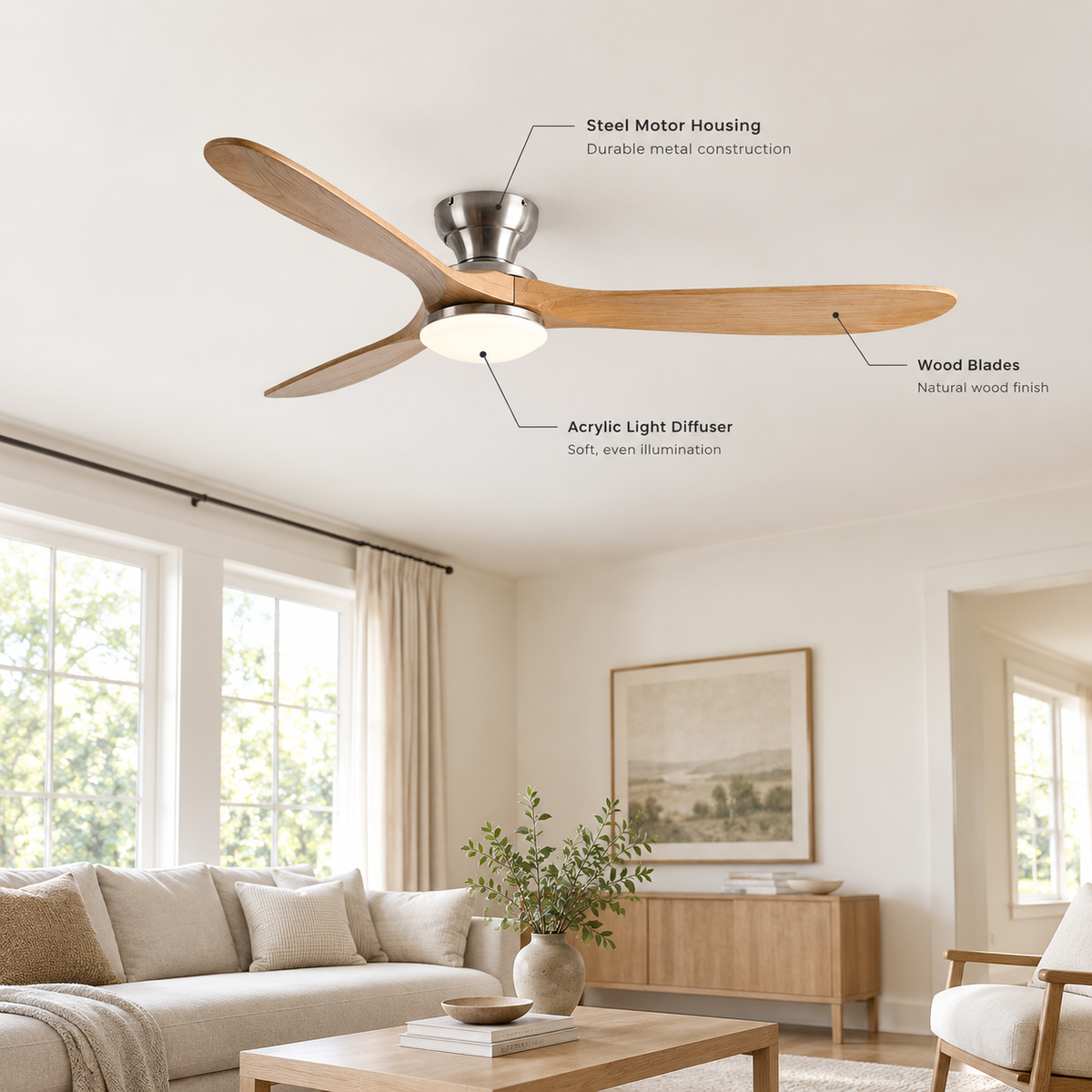 36/42/52inch Low Floor Ceiling Fan Light Remote Control Led Lights Indoor Restaurant Solid Wood Fan Leaves With Fan Chandelier - Specs