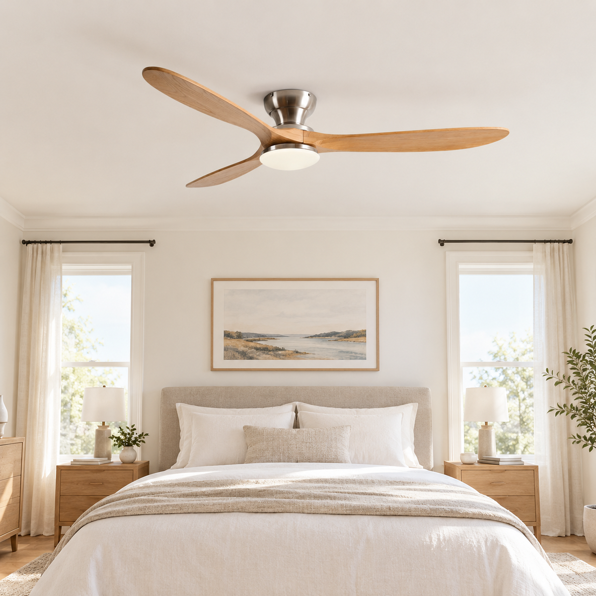 36/42/52inch Low Floor Ceiling Fan Light Remote Control Led Lights Indoor Restaurant Solid Wood Fan Leaves With Fan Chandelier - Chambre