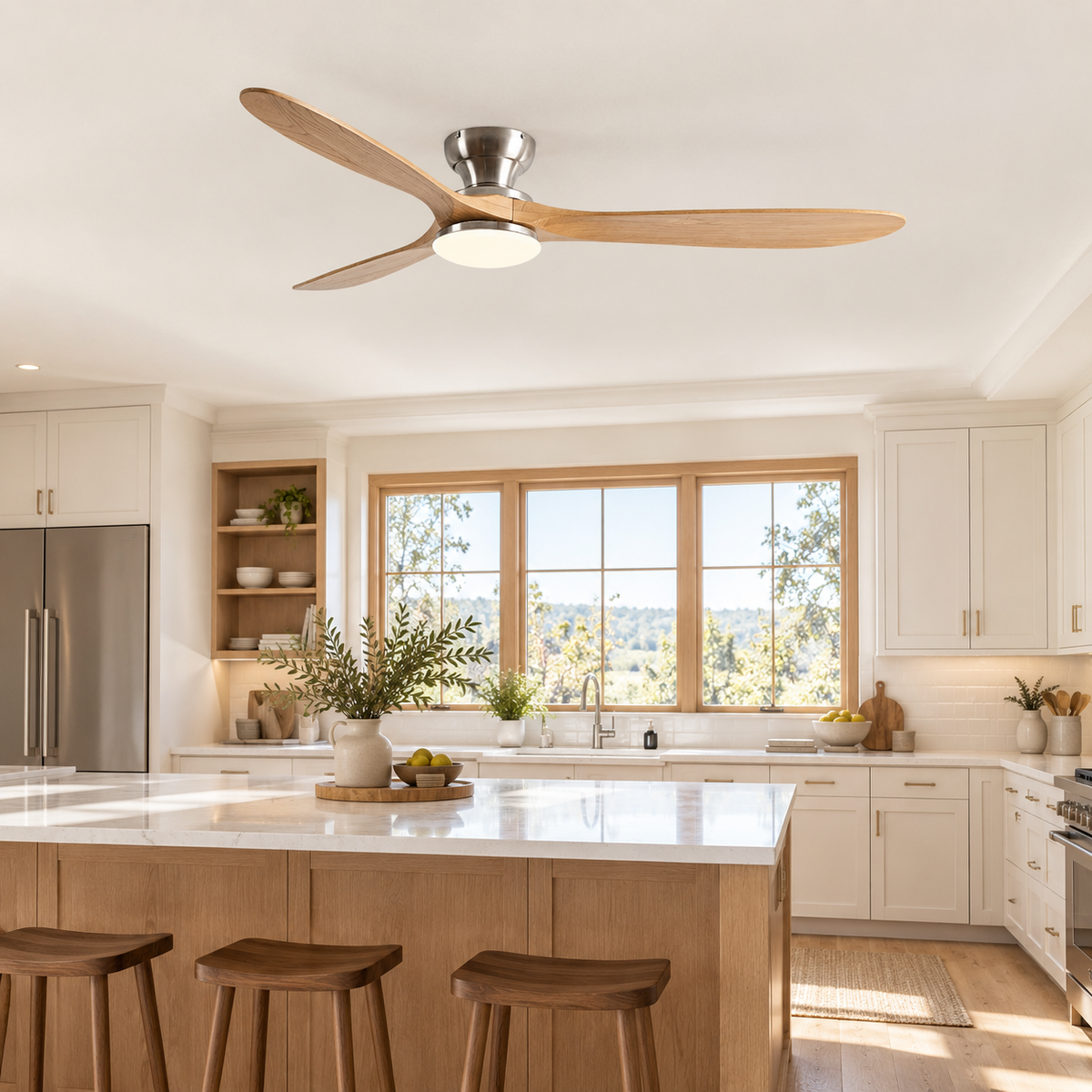 36/42/52inch Low Floor Ceiling Fan Light Remote Control Led Lights Indoor Restaurant Solid Wood Fan Leaves With Fan Chandelier - Cuisine