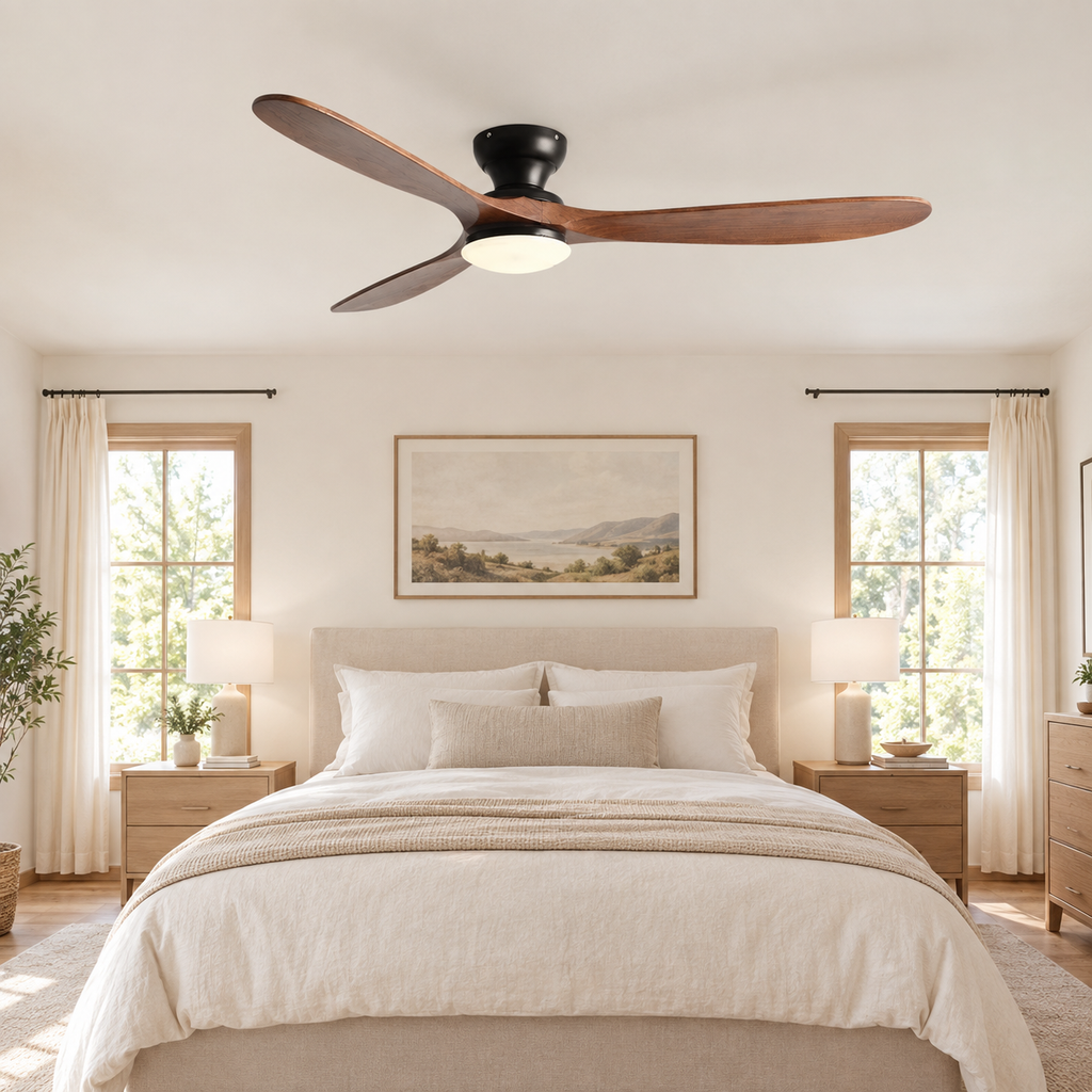 36/42/52inch Low Floor Ceiling Fan Light Remote Control Led Lights Indoor Restaurant Solid Wood Fan Leaves With Fan Chandelier - Chambre