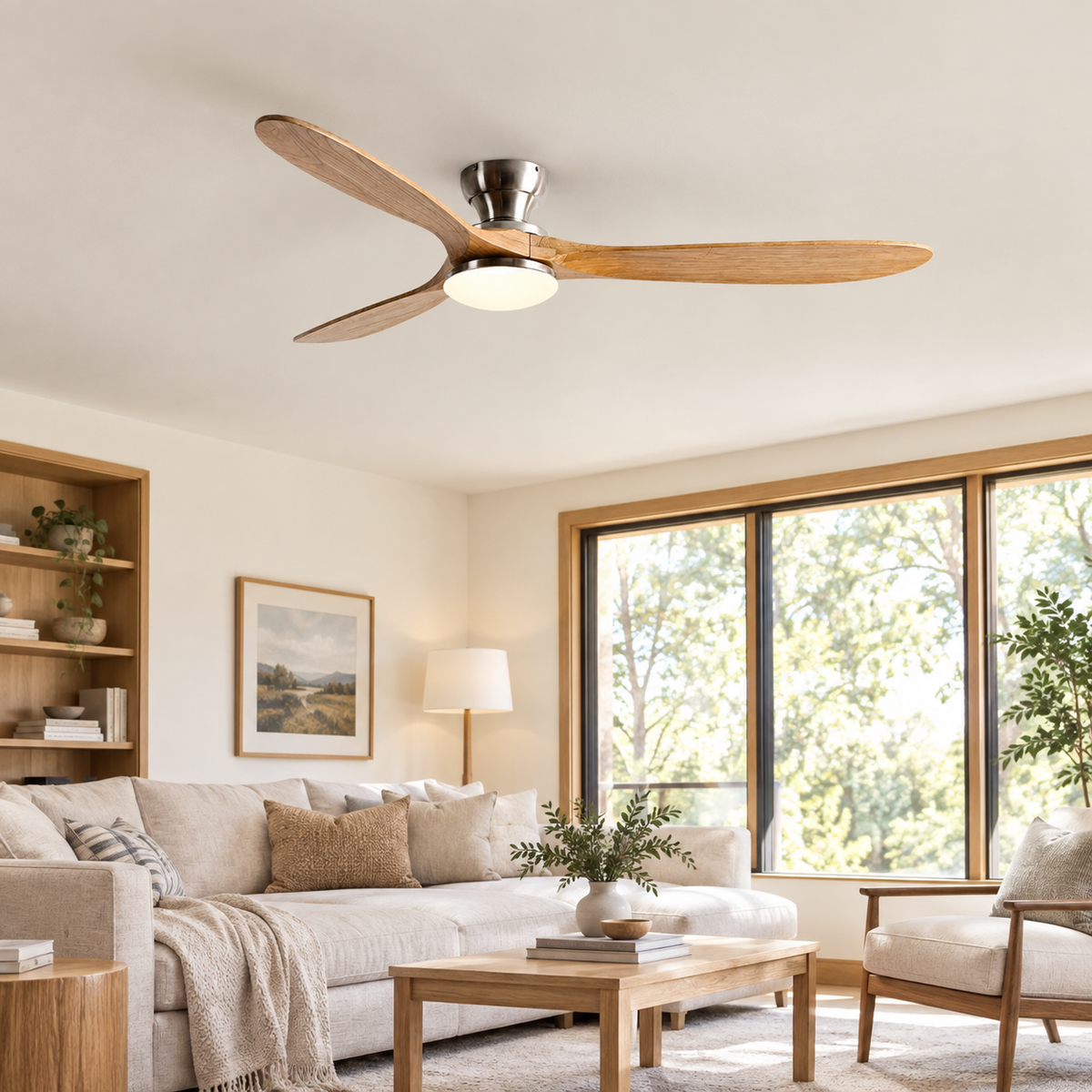 36/42/52inch Low Floor Ceiling Fan Light Remote Control Led Lights Indoor Restaurant Solid Wood Fan Leaves With Fan Chandelier - Salon
