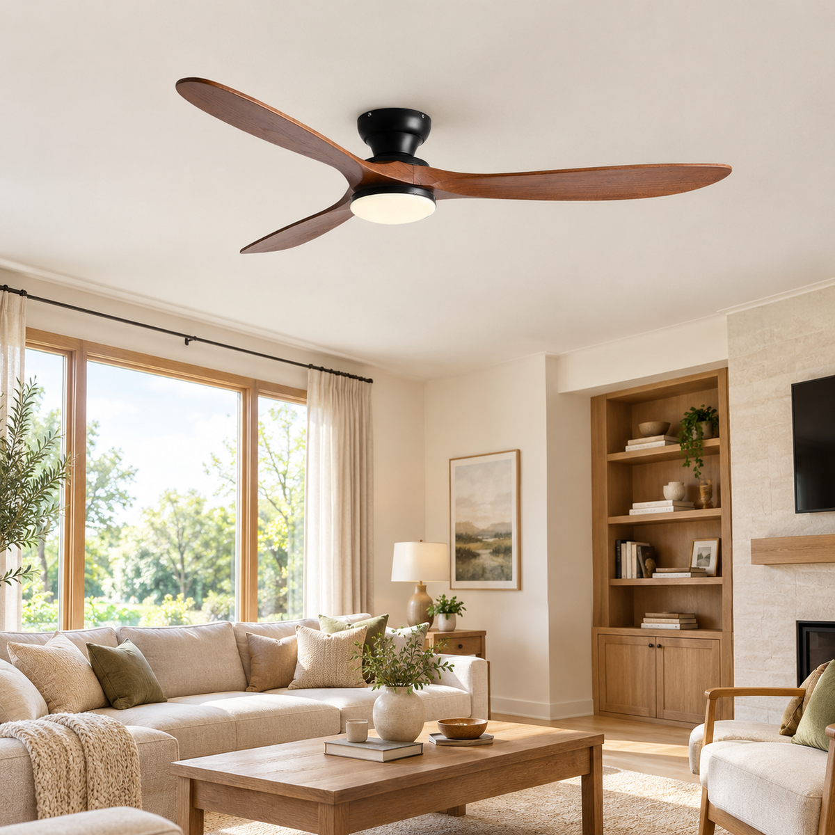 36/42/52inch Low Floor Ceiling Fan Light Remote Control Led Lights Indoor Restaurant Solid Wood Fan Leaves With Fan Chandelier - Salon