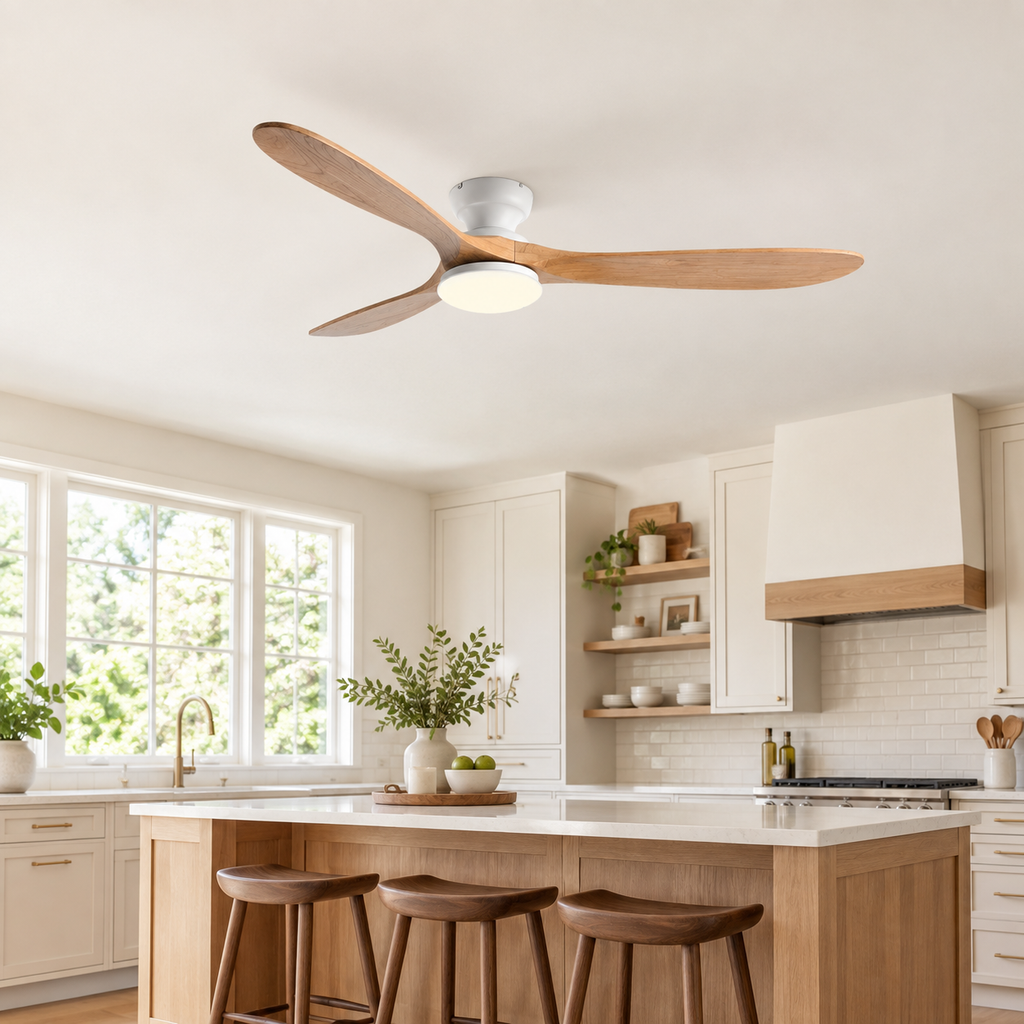 36/42/52inch Low Floor Ceiling Fan Light Remote Control Led Lights Indoor Restaurant Solid Wood Fan Leaves With Fan Chandelier - Cuisine