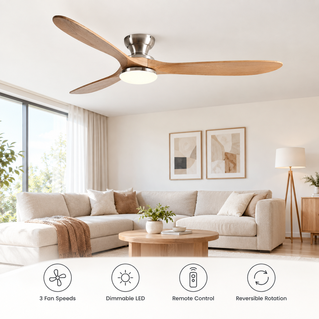 36/42/52inch Low Floor Ceiling Fan Light Remote Control Led Lights Indoor Restaurant Solid Wood Fan Leaves With Fan Chandelier - Fonctionnalitées