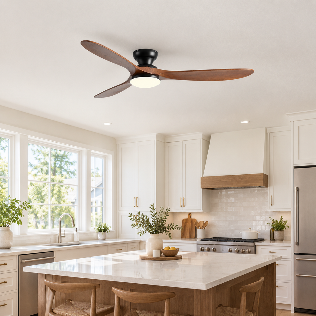 36/42/52inch Low Floor Ceiling Fan Light Remote Control Led Lights Indoor Restaurant Solid Wood Fan Leaves With Fan Chandelier - Cuisine