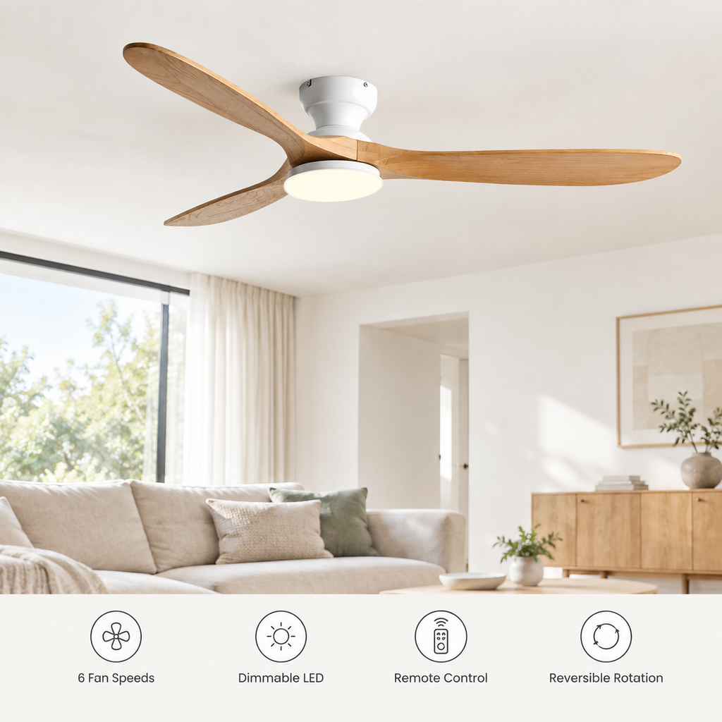 36/42/52inch Low Floor Ceiling Fan Light Remote Control Led Lights Indoor Restaurant Solid Wood Fan Leaves With Fan Chandelier - Fonctionnalitées