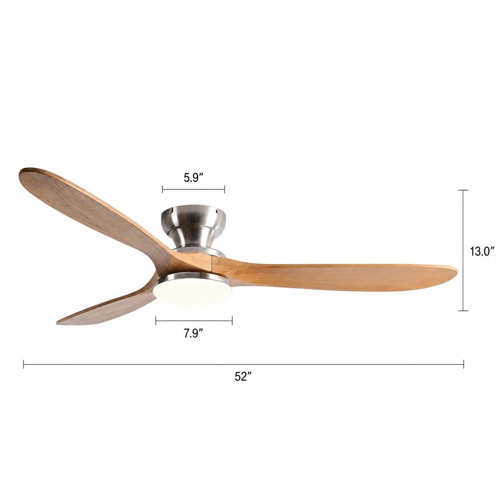 36/42/52inch Low Floor Ceiling Fan Light Remote Control Led Lights Indoor Restaurant Solid Wood Fan Leaves With Fan Chandelier - Dimensions