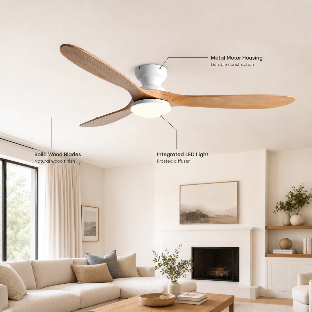 36/42/52inch Low Floor Ceiling Fan Light Remote Control Led Lights Indoor Restaurant Solid Wood Fan Leaves With Fan Chandelier - Specs