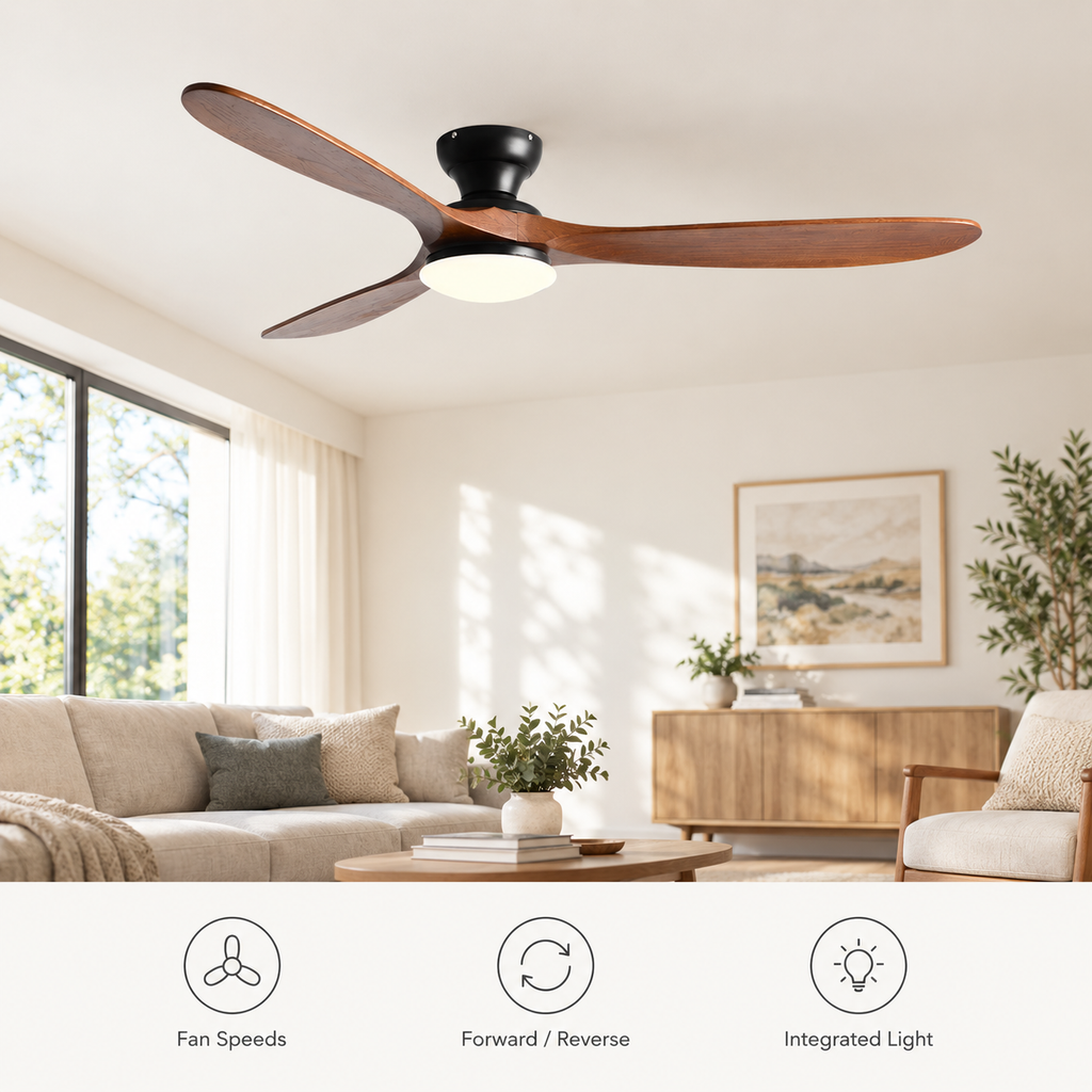 36/42/52inch Low Floor Ceiling Fan Light Remote Control Led Lights Indoor Restaurant Solid Wood Fan Leaves With Fan Chandelier - Fonctionnalitées