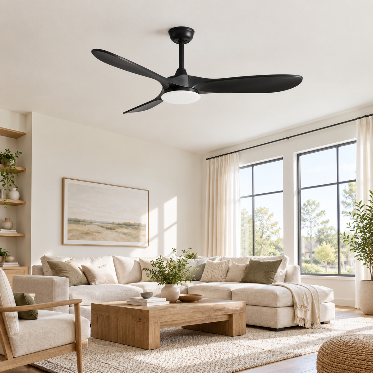 36-60 Inch Ceiling Fan Industrial Vintage ABS Ventilator with LED Light and Remote Control Decorative Blower Retro Large Fans - Image 1 Image