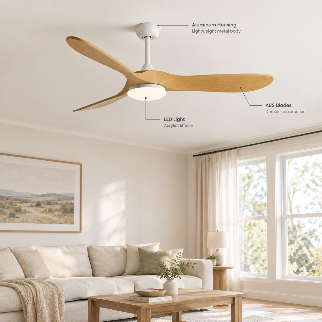 36-60 Inch Ceiling Fan Industrial Vintage ABS Ventilator with LED Light and Remote Control Decorative Blower Retro Large Fans - Specs