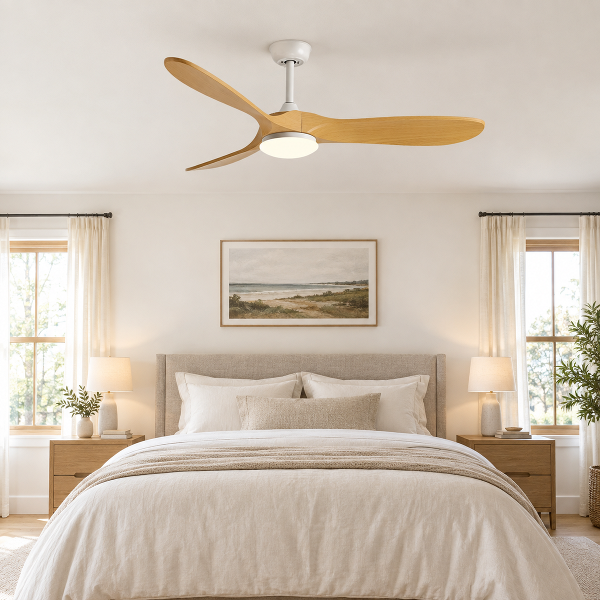 36-60 Inch Ceiling Fan Industrial Vintage ABS Ventilator with LED Light and Remote Control Decorative Blower Retro Large Fans - Chambre