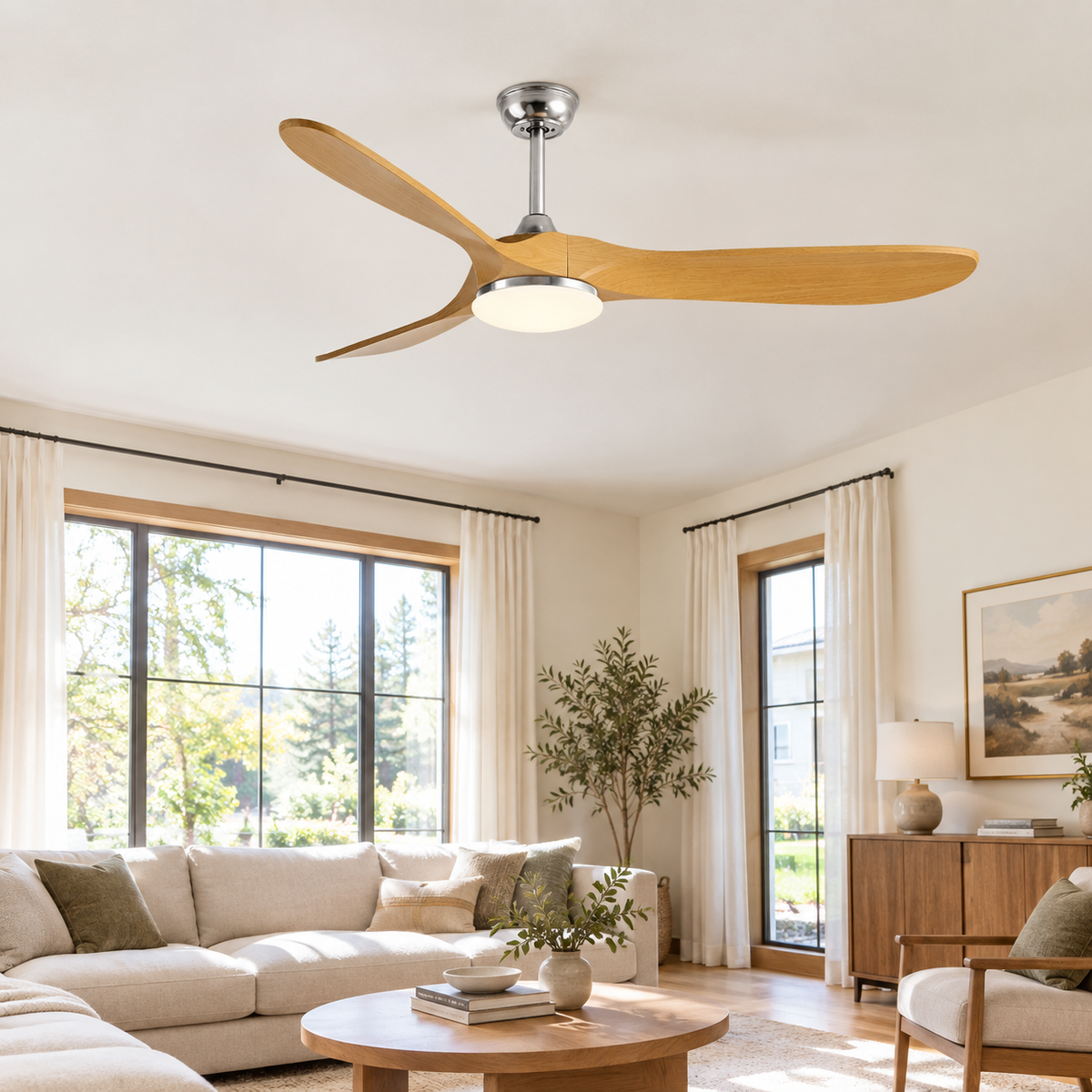 36-60 Inch Ceiling Fan Industrial Vintage ABS Ventilator with LED Light and Remote Control Decorative Blower Retro Large Fans - Salon
