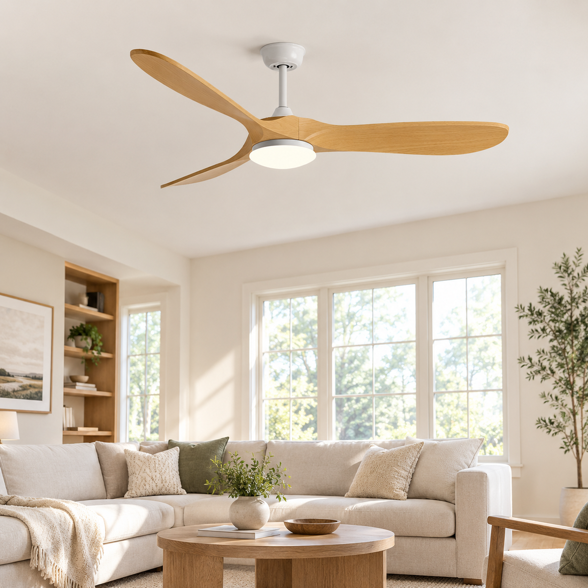 36-60 Inch Ceiling Fan Industrial Vintage ABS Ventilator with LED Light and Remote Control Decorative Blower Retro Large Fans - Salon