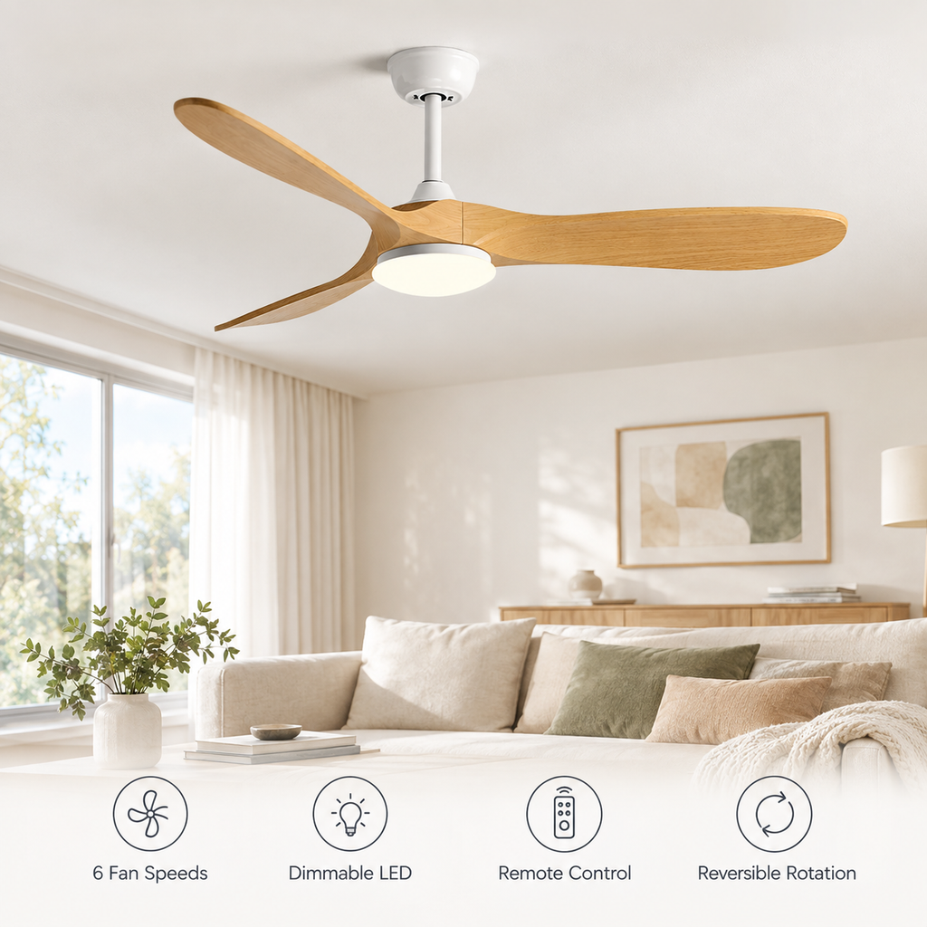 36-60 Inch Ceiling Fan Industrial Vintage ABS Ventilator with LED Light and Remote Control Decorative Blower Retro Large Fans - Fonctionnalitées