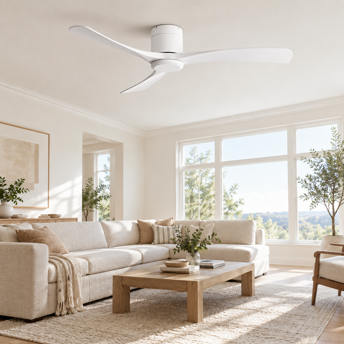 38/52/56 inch Low Floor DC Motor Ceiling Fan with Remote Control 3 Blades Quiet for Living Room Bedroom Coffee Shop Hotel Office - Image 1 Image