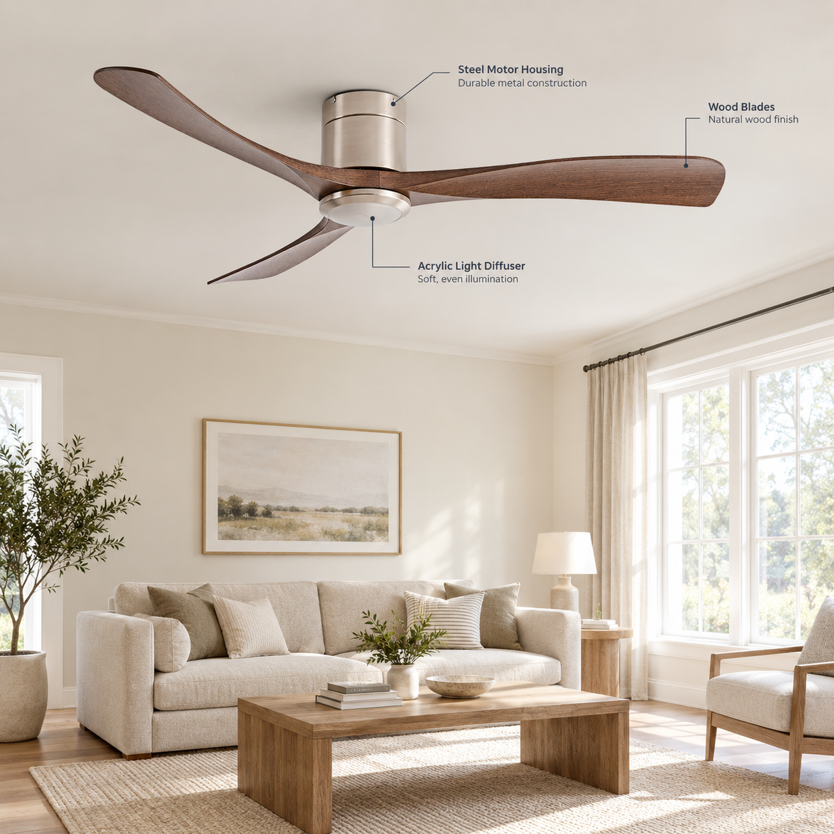 38/52/56 inch Low Floor DC Motor Ceiling Fan with Remote Control 3 Blades Quiet for Living Room Bedroom Coffee Shop Hotel Office - Specs