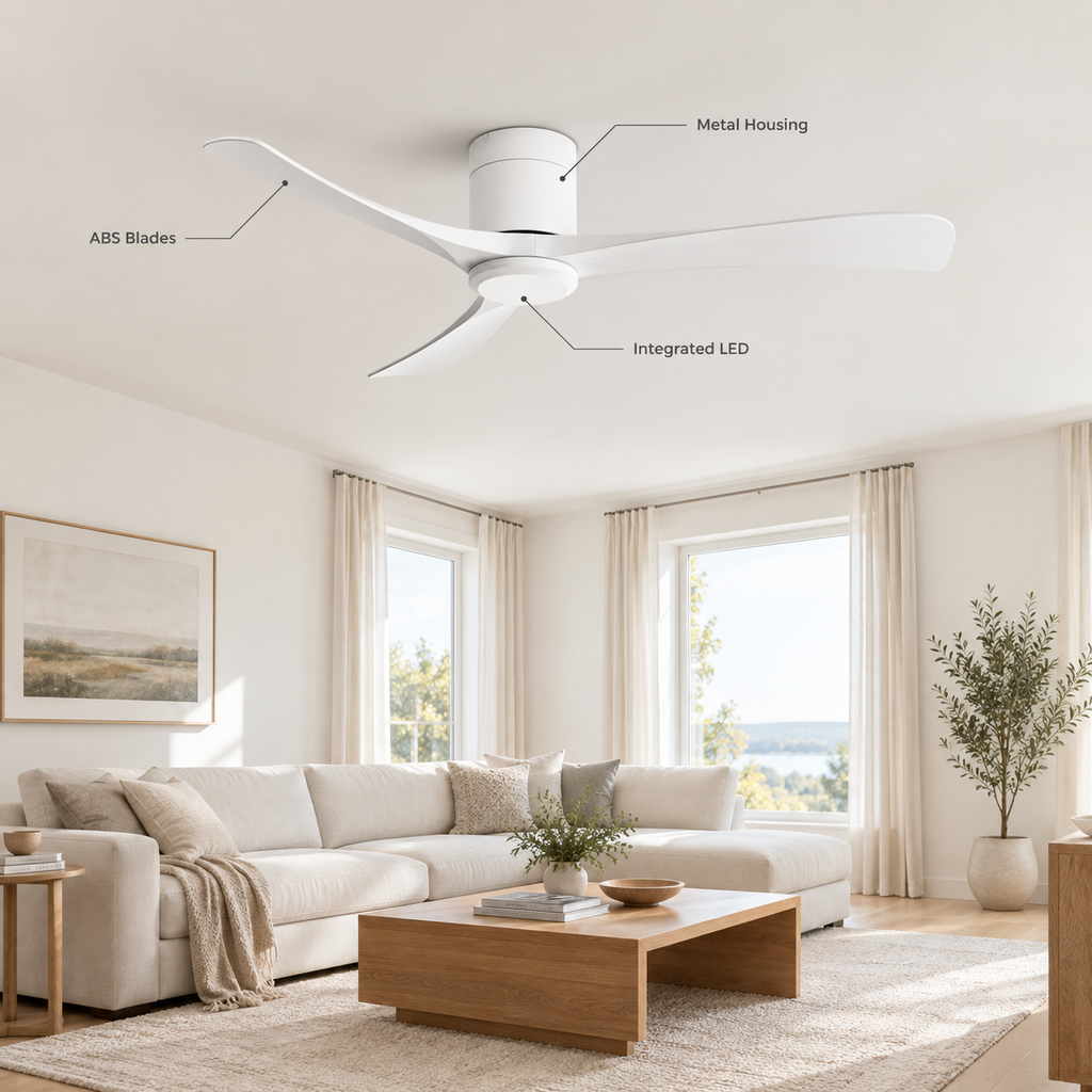 38/52/56 inch Low Floor DC Motor Ceiling Fan with Remote Control 3 Blades Quiet for Living Room Bedroom Coffee Shop Hotel Office - Specs