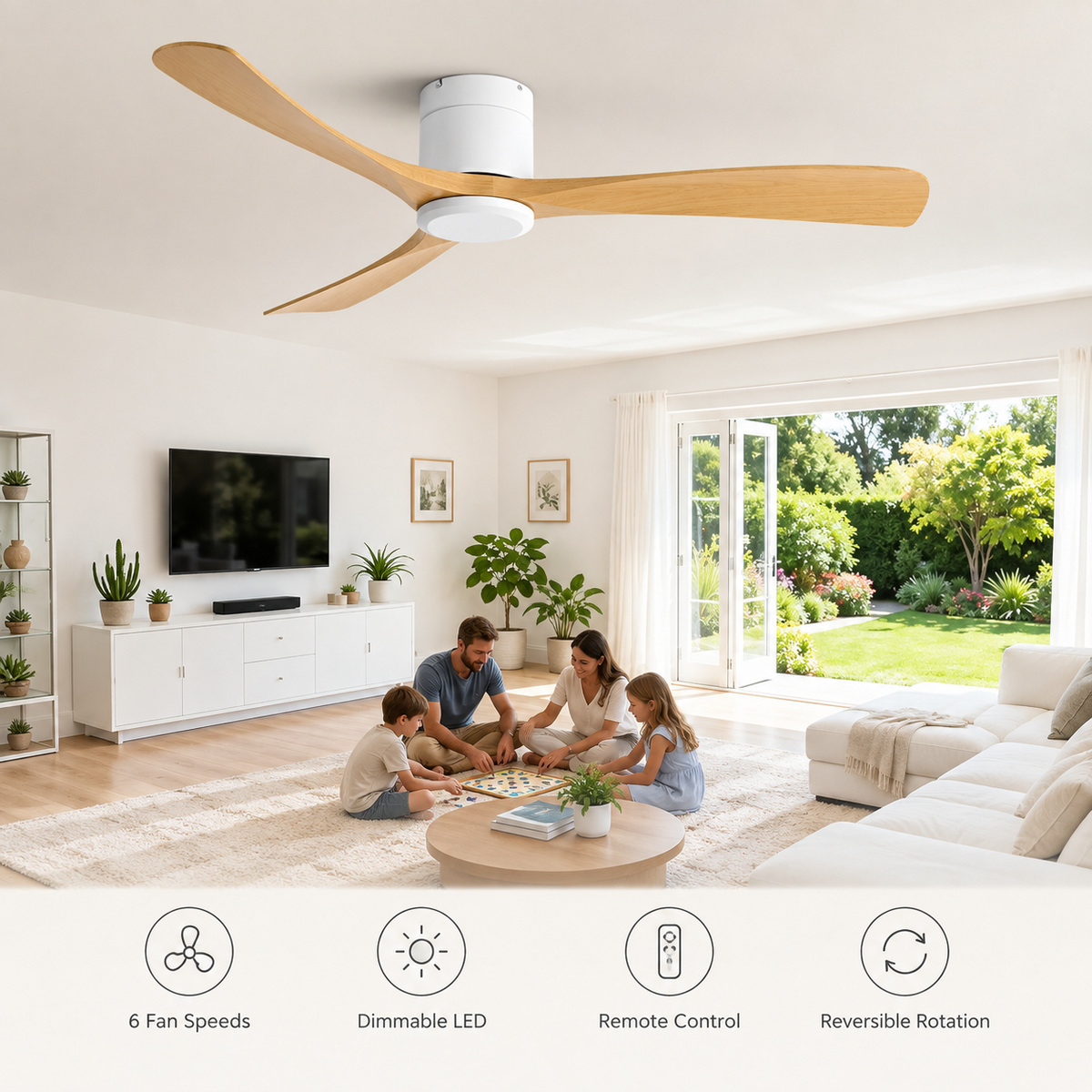 38/52/56 inch Low Floor DC Motor Ceiling Fan with Remote Control 3 Blades Quiet for Living Room Bedroom Coffee Shop Hotel Office - Fonctionnalitées