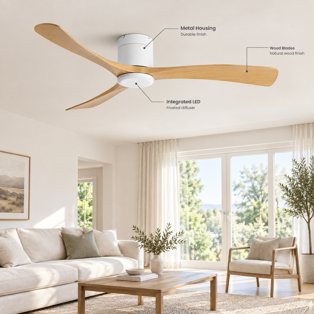 38/52/56 inch Low Floor DC Motor Ceiling Fan with Remote Control 3 Blades Quiet for Living Room Bedroom Coffee Shop Hotel Office - Specs