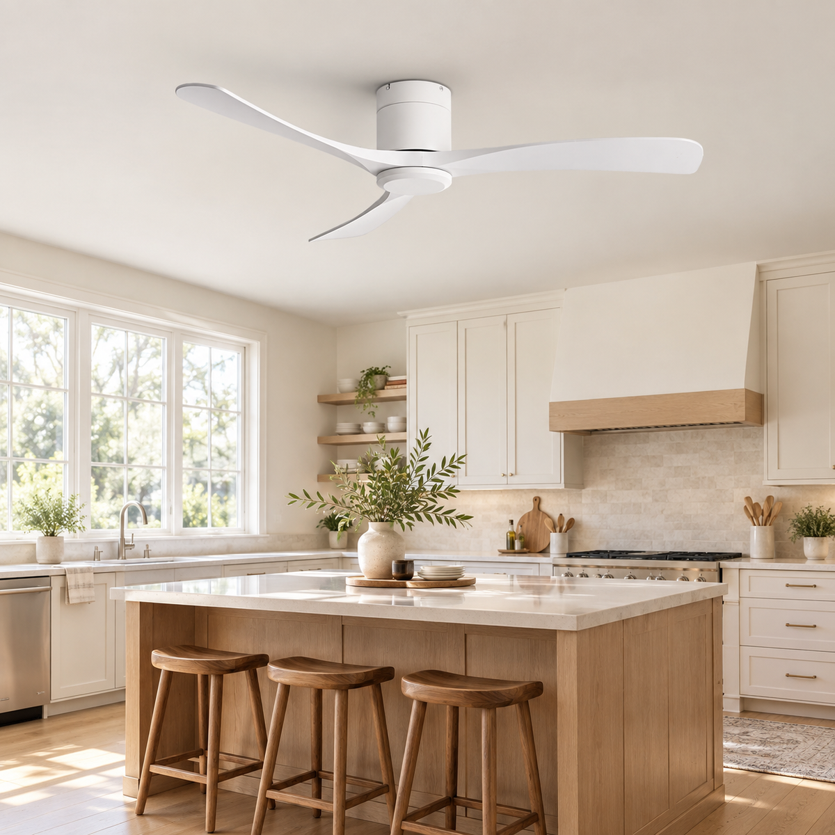 38/52/56 inch Low Floor DC Motor Ceiling Fan with Remote Control 3 Blades Quiet for Living Room Bedroom Coffee Shop Hotel Office - Cuisine