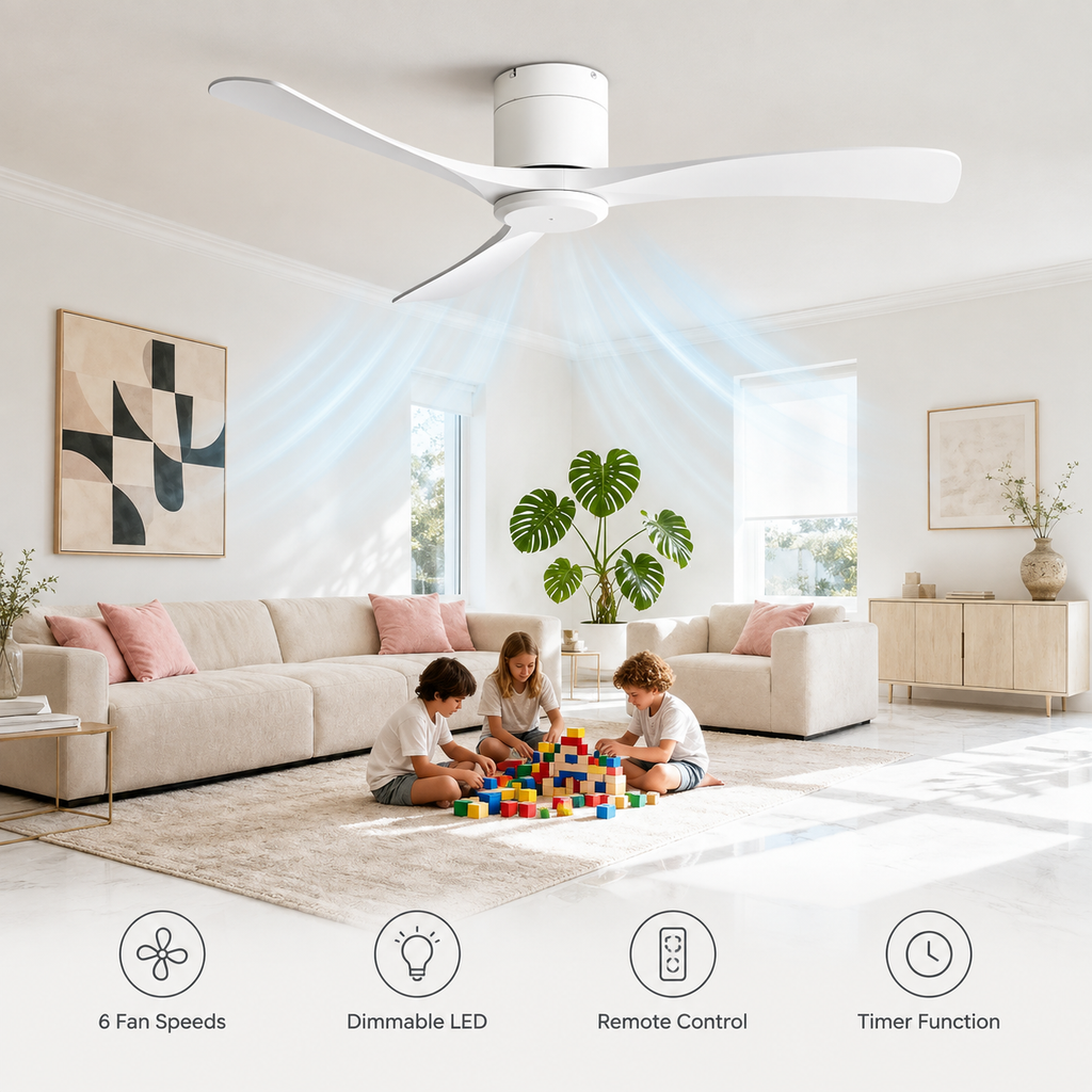 38/52/56 inch Low Floor DC Motor Ceiling Fan with Remote Control 3 Blades Quiet for Living Room Bedroom Coffee Shop Hotel Office - Fonctionnalitées