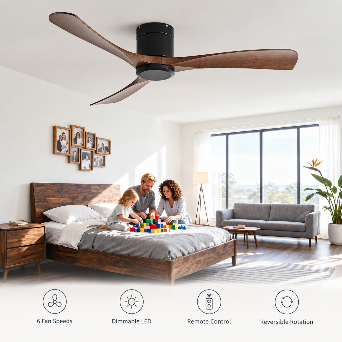 38/52/56 inch Low Floor DC Motor Ceiling Fan with Remote Control 3 Blades Quiet for Living Room Bedroom Coffee Shop Hotel Office - Fonctionnalitées