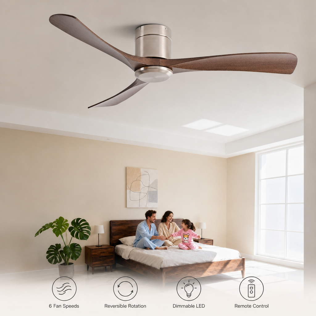 38/52/56 inch Low Floor DC Motor Ceiling Fan with Remote Control 3 Blades Quiet for Living Room Bedroom Coffee Shop Hotel Office - Fonctionnalitées
