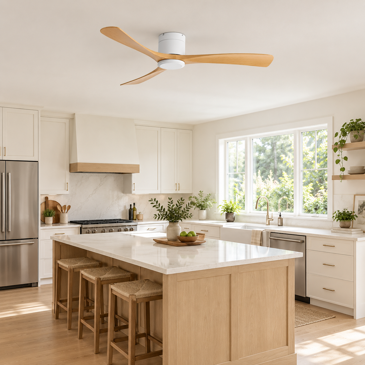 38/52/56 inch Low Floor DC Motor Ceiling Fan with Remote Control 3 Blades Quiet for Living Room Bedroom Coffee Shop Hotel Office - Cuisine