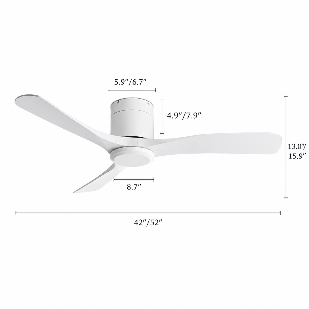 38/52/56 inch Low Floor DC Motor Ceiling Fan with Remote Control 3 Blades Quiet for Living Room Bedroom Coffee Shop Hotel Office - Dimensions