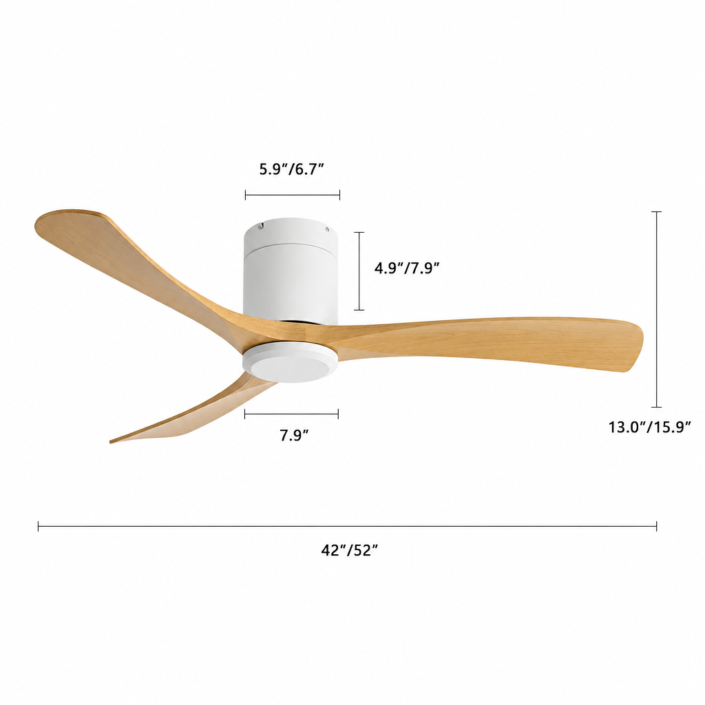 38/52/56 inch Low Floor DC Motor Ceiling Fan with Remote Control 3 Blades Quiet for Living Room Bedroom Coffee Shop Hotel Office - Dimensions
