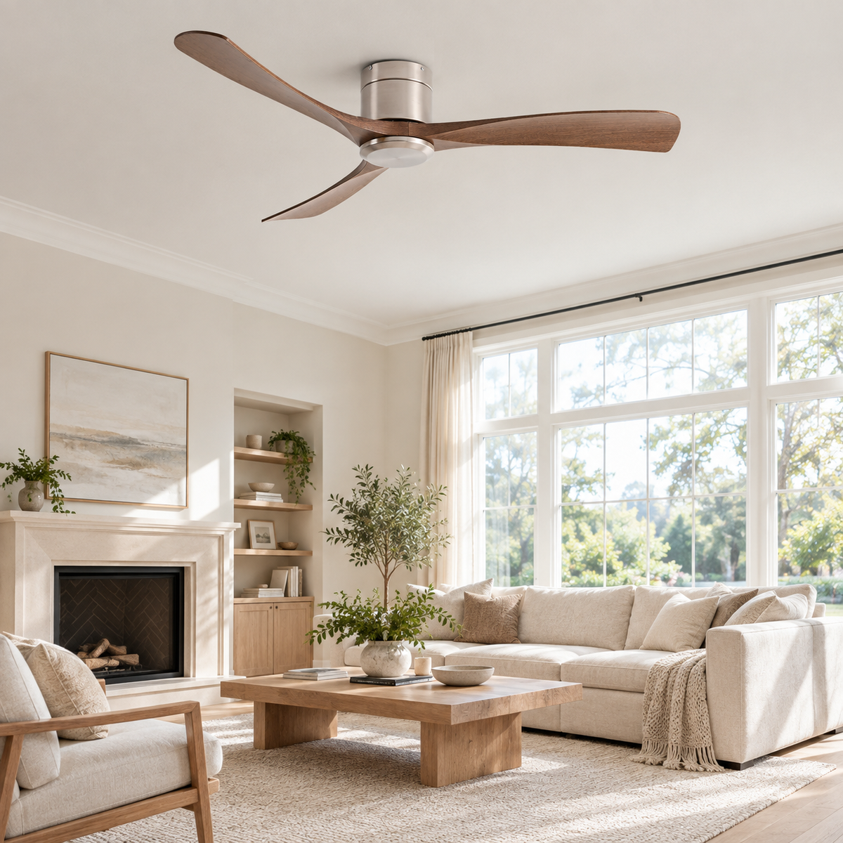 38/52/56 inch Low Floor DC Motor Ceiling Fan with Remote Control 3 Blades Quiet for Living Room Bedroom Coffee Shop Hotel Office - Image 1 Image
