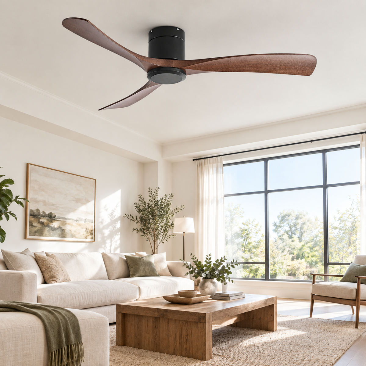 38/52/56 inch Low Floor DC Motor Ceiling Fan with Remote Control 3 Blades Quiet for Living Room Bedroom Coffee Shop Hotel Office - Image 1 Image
