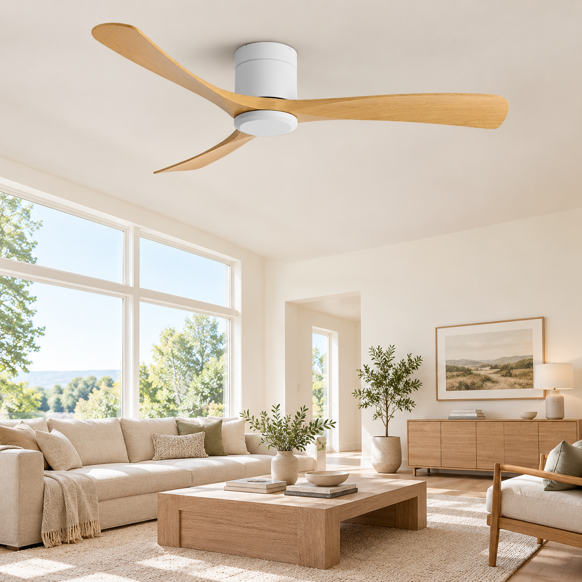 38/52/56 inch Low Floor DC Motor Ceiling Fan with Remote Control 3 Blades Quiet for Living Room Bedroom Coffee Shop Hotel Office - Image 1 Image