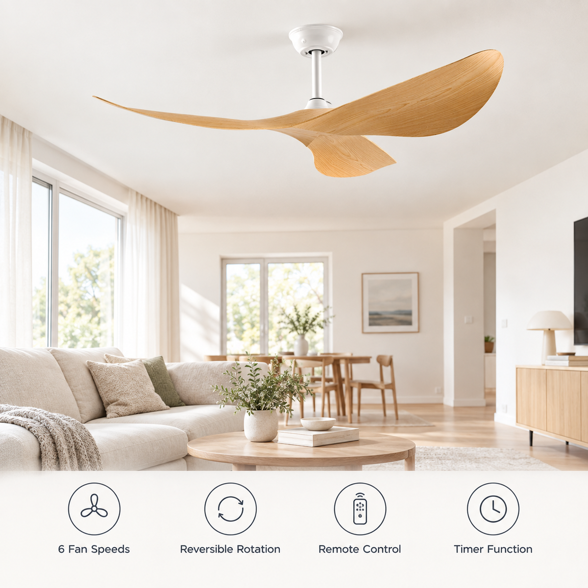38/52 Inch Ceiling Fan Living Room Restaurant Americans Modern Office Without Light DC Remote Control Electric Fan 110V 220V - Fonctionnalitées
