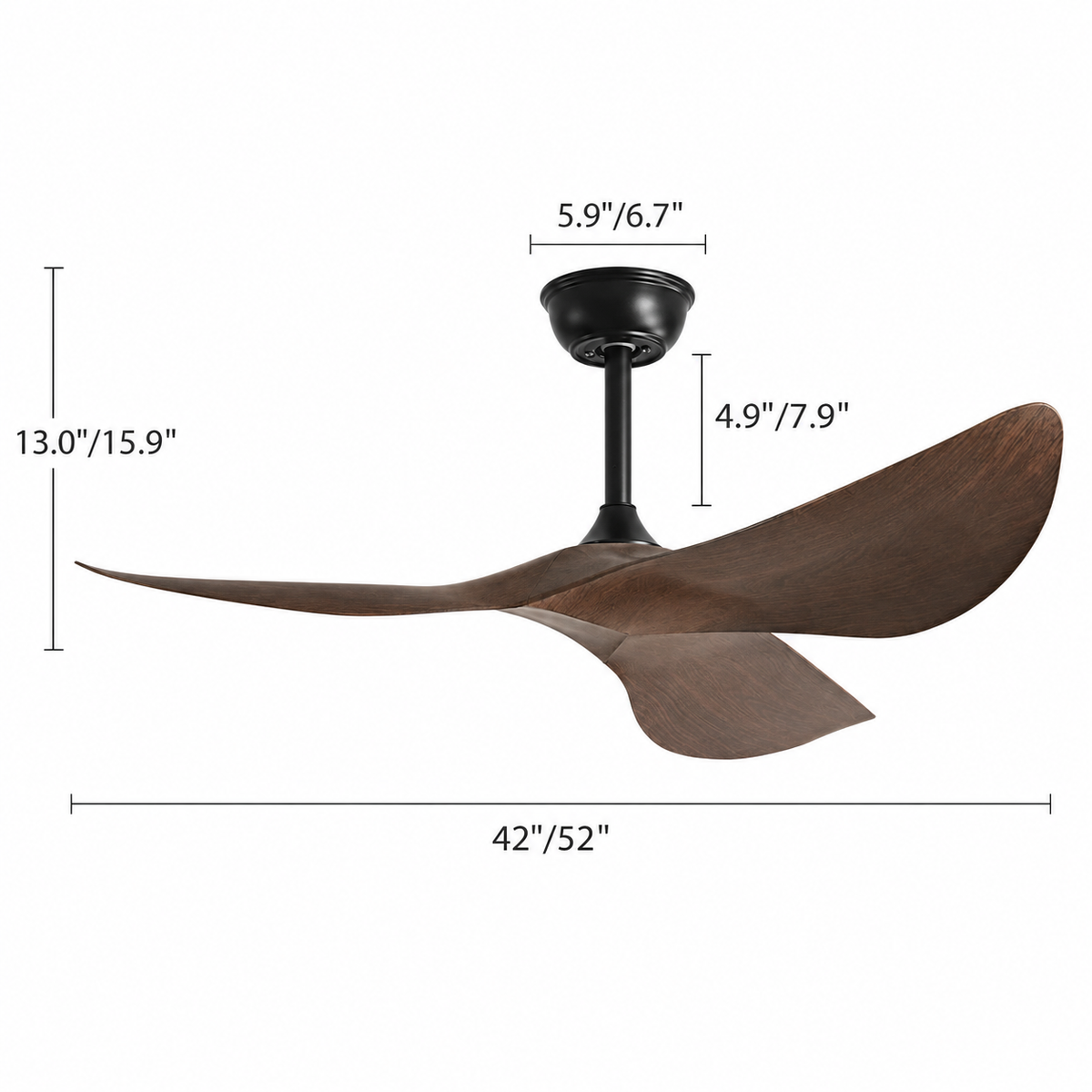 38/52 Inch Ceiling Fan Living Room Restaurant Americans Modern Office Without Light DC Remote Control Electric Fan 110V 220V - Dimensions