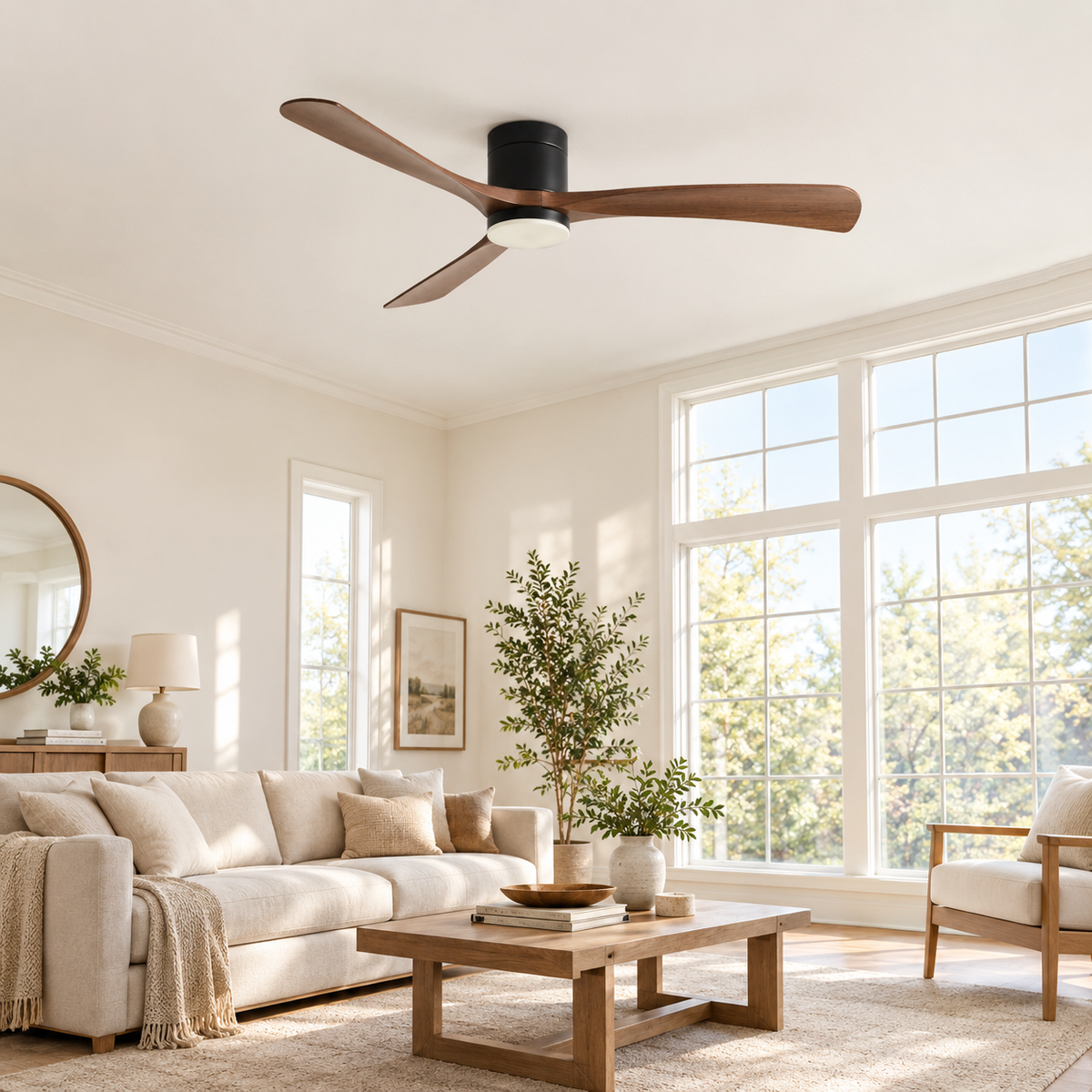 38/56inch Low Floor Ceiling Fan Light 3 Blades DC Motor Remote Control LED Lights for Restaurant Coffee Shop Home Hotel Office - Image 1 Image