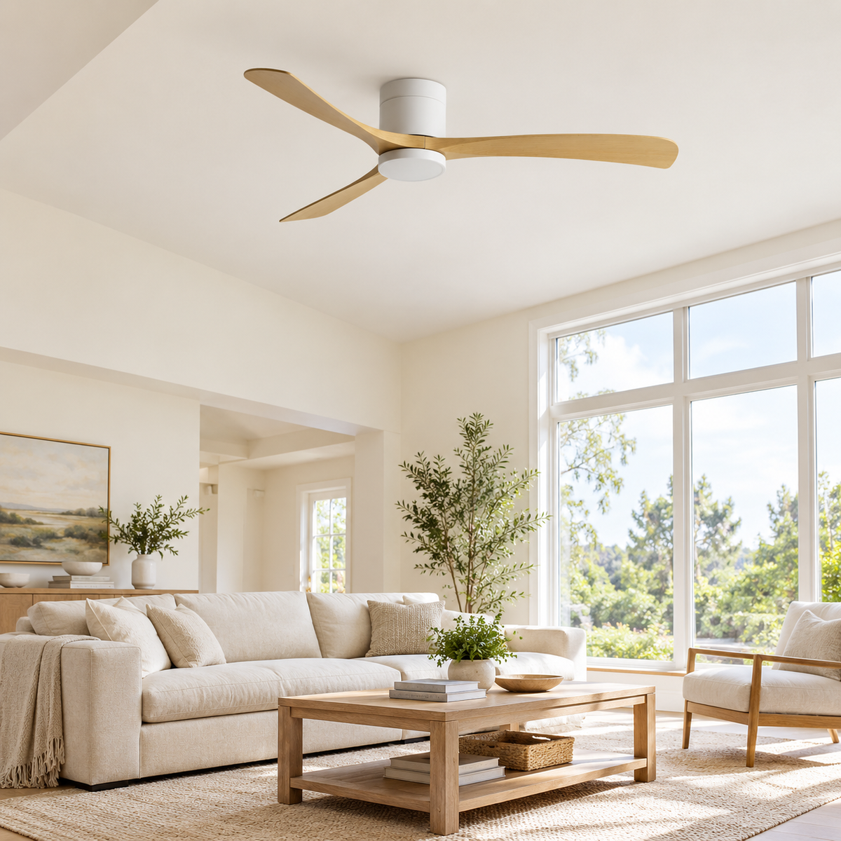38/56inch Low Floor Ceiling Fan Light 3 Blades DC Motor Remote Control LED Lights for Restaurant Coffee Shop Home Hotel Office - Image 1 Image