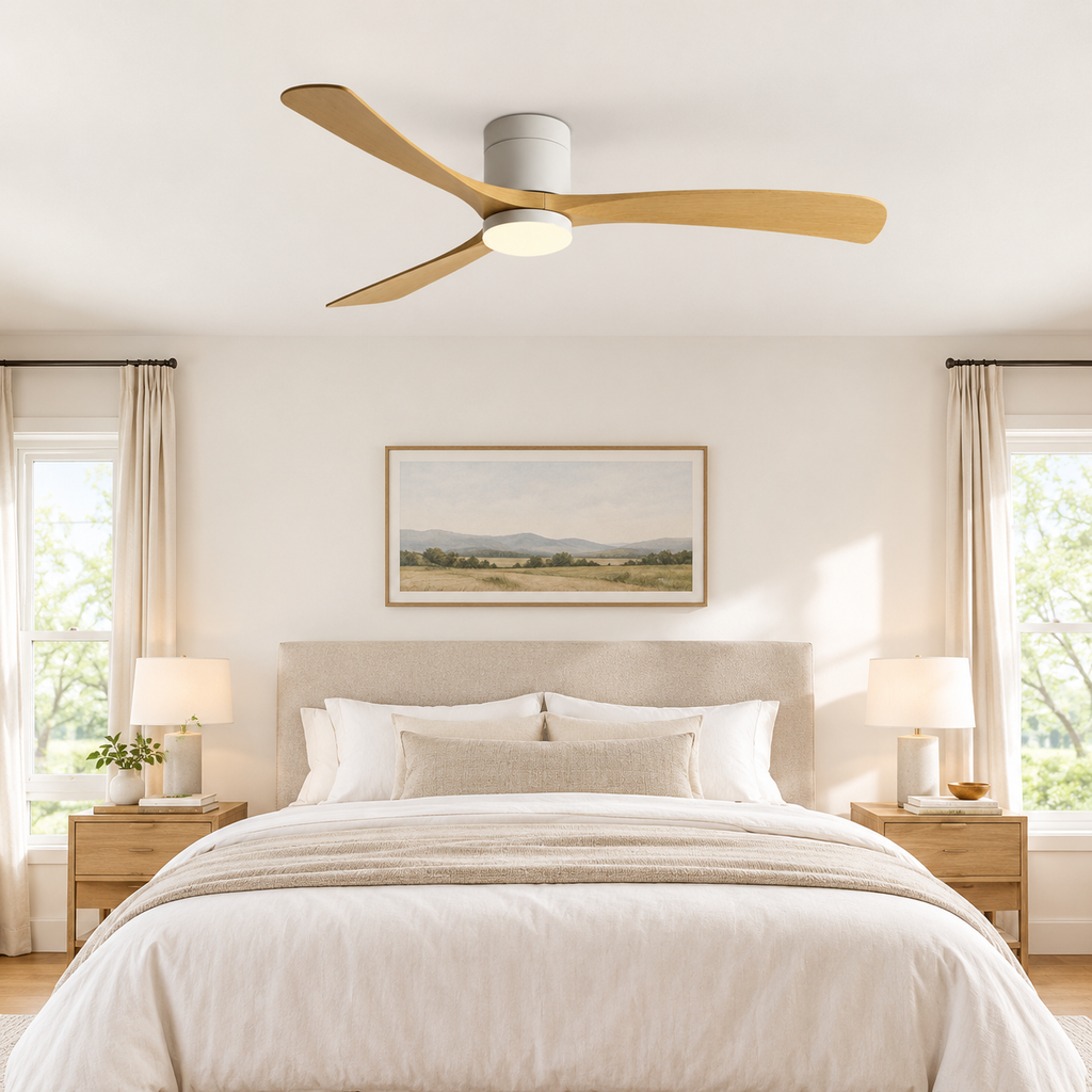 38/56inch Low Floor Ceiling Fan Light 3 Blades DC Motor Remote Control LED Lights for Restaurant Coffee Shop Home Hotel Office - Chambre