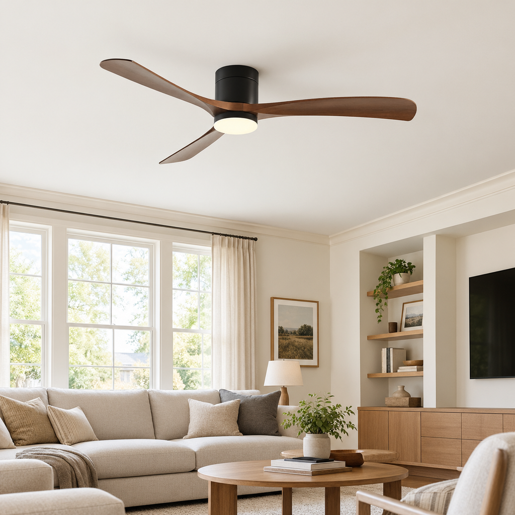 38/56inch Low Floor Ceiling Fan Light 3 Blades DC Motor Remote Control LED Lights for Restaurant Coffee Shop Home Hotel Office - Salon