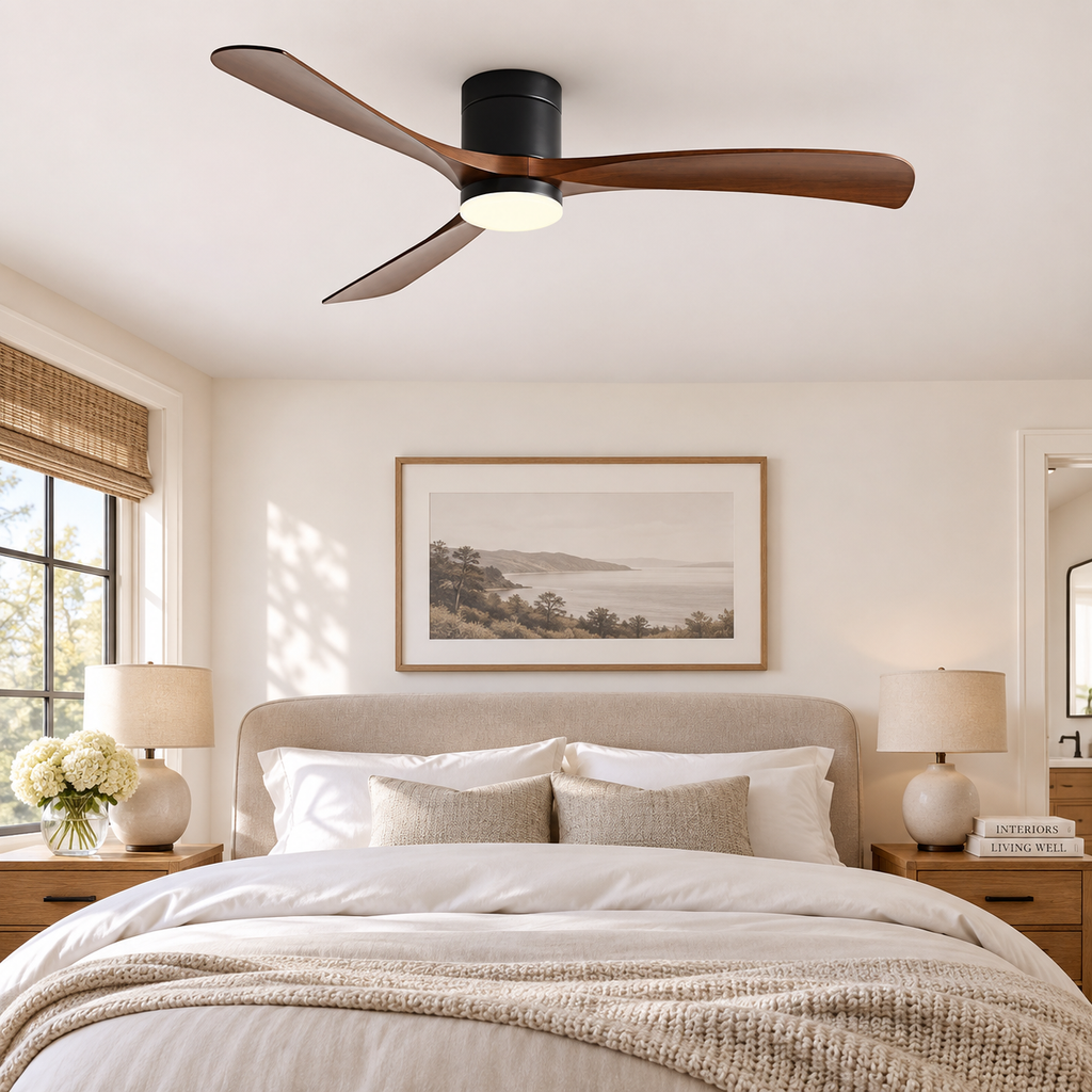 38/56inch Low Floor Ceiling Fan Light 3 Blades DC Motor Remote Control LED Lights for Restaurant Coffee Shop Home Hotel Office - Chambre