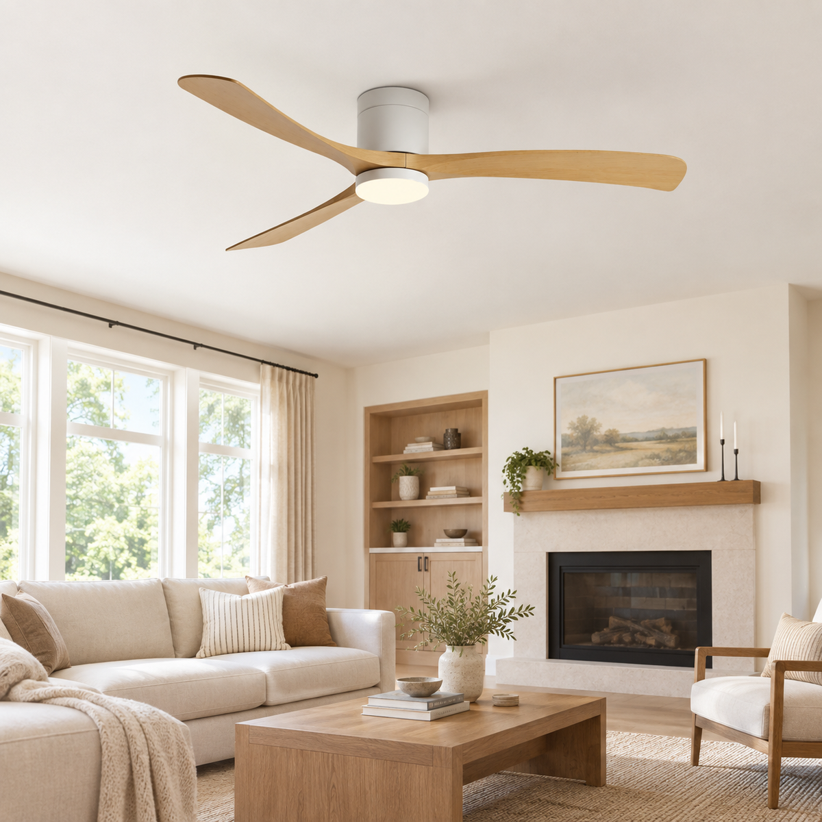 38/56inch Low Floor Ceiling Fan Light 3 Blades DC Motor Remote Control LED Lights for Restaurant Coffee Shop Home Hotel Office - Salon