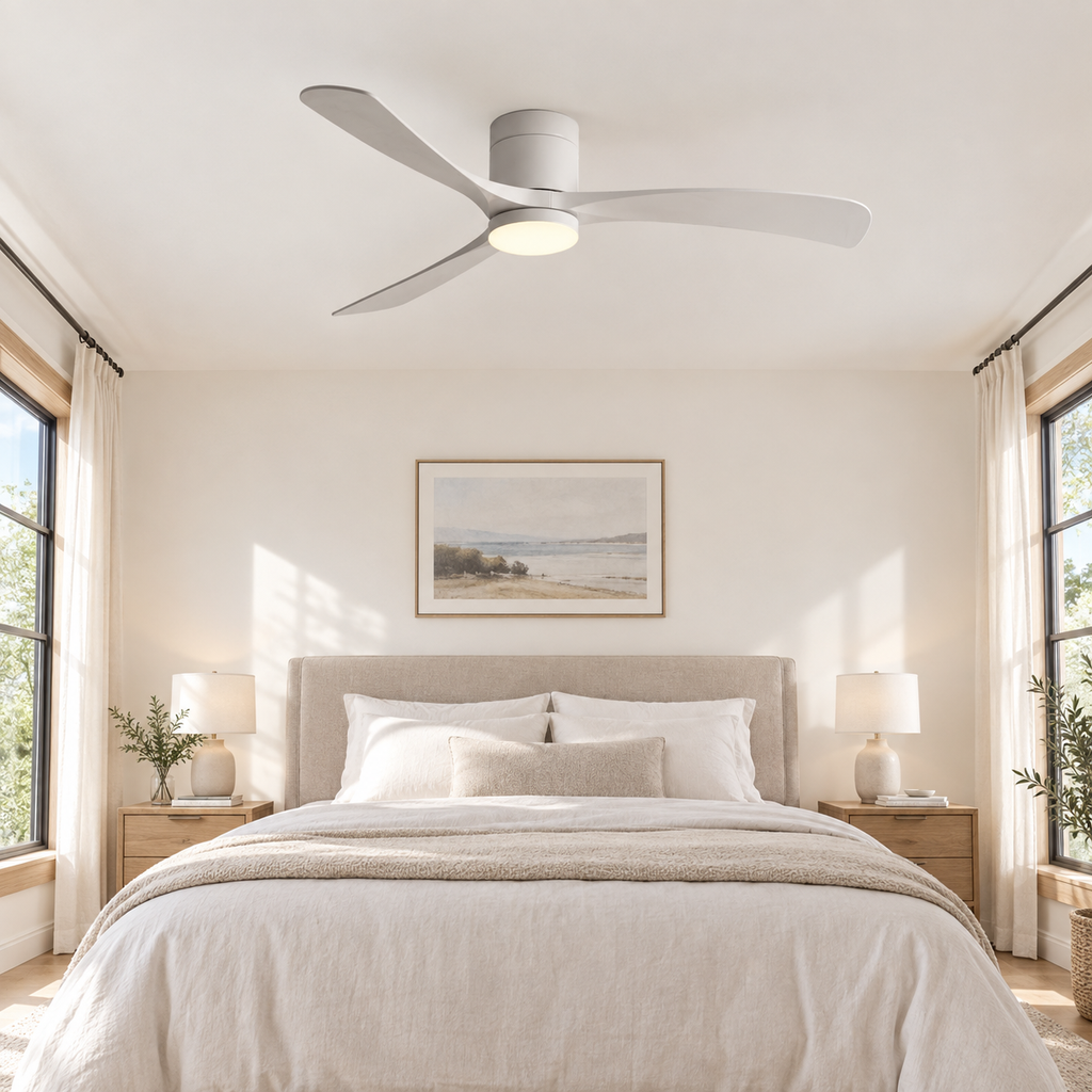 38/56inch Low Floor Ceiling Fan Light 3 Blades DC Motor Remote Control LED Lights for Restaurant Coffee Shop Home Hotel Office - Chambre