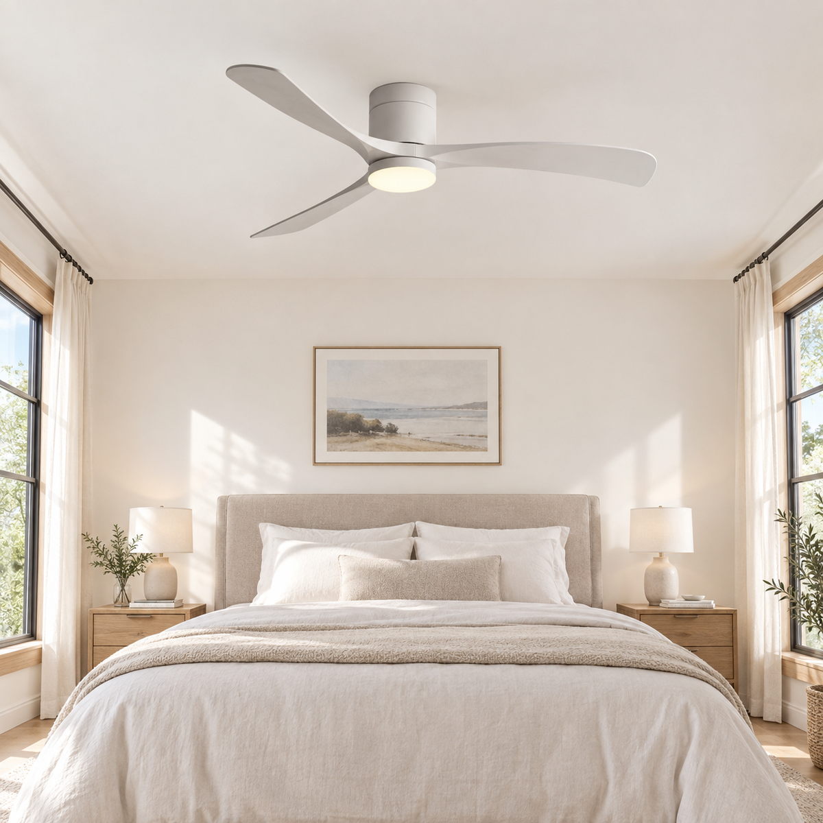 38/56inch Low Floor Ceiling Fan Light 3 Blades DC Motor Remote Control LED Lights for Restaurant Coffee Shop Home Hotel Office - Chambre