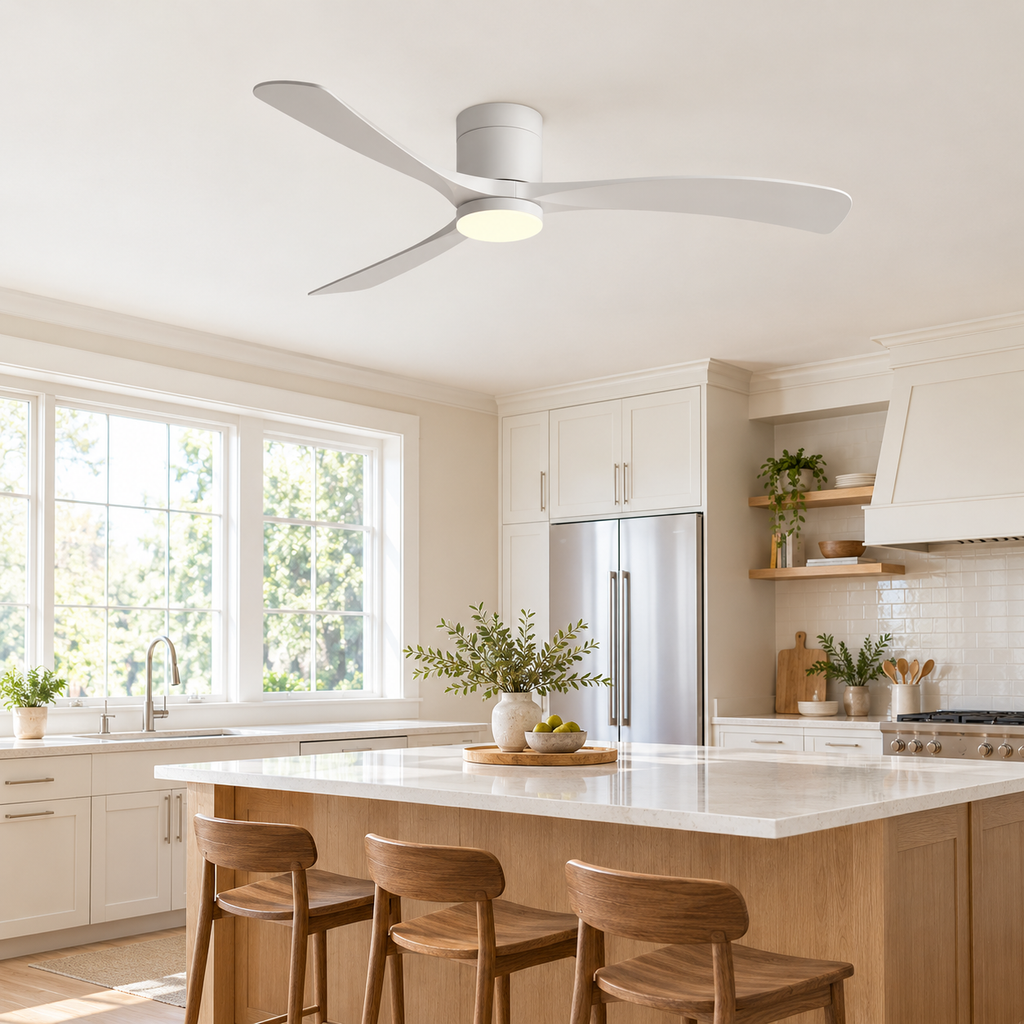 38/56inch Low Floor Ceiling Fan Light 3 Blades DC Motor Remote Control LED Lights for Restaurant Coffee Shop Home Hotel Office - Cuisine