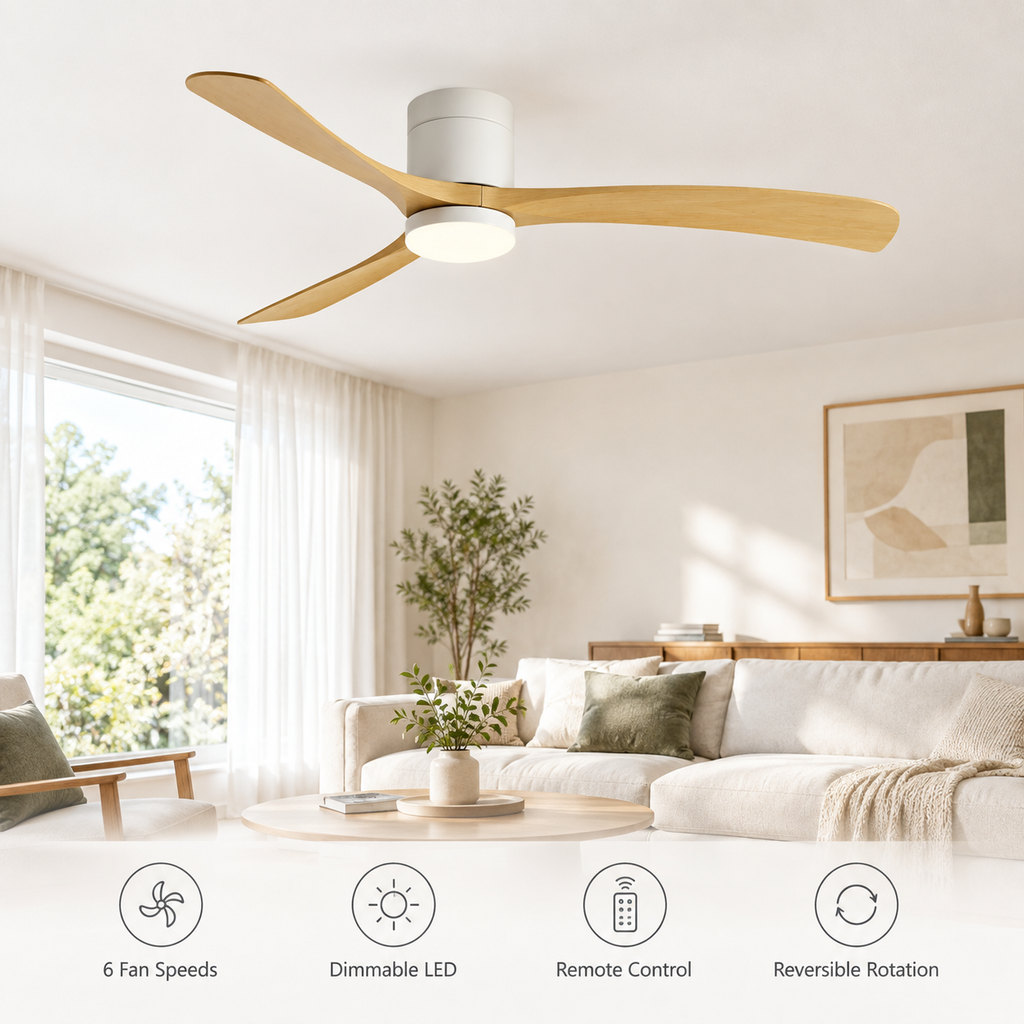 38/56inch Low Floor Ceiling Fan Light 3 Blades DC Motor Remote Control LED Lights for Restaurant Coffee Shop Home Hotel Office - Fonctionnalitées