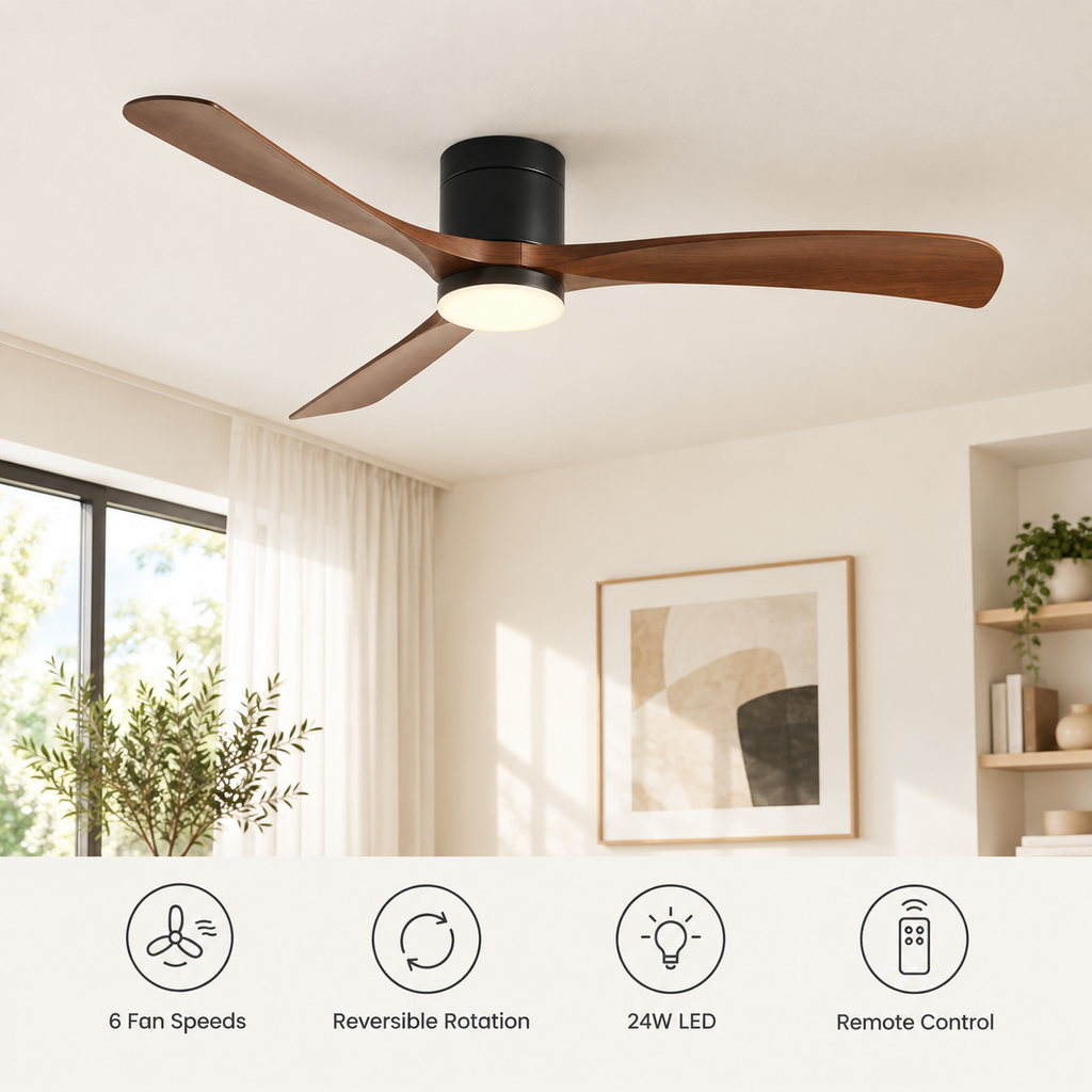38/56inch Low Floor Ceiling Fan Light 3 Blades DC Motor Remote Control LED Lights for Restaurant Coffee Shop Home Hotel Office - Fonctionnalitées