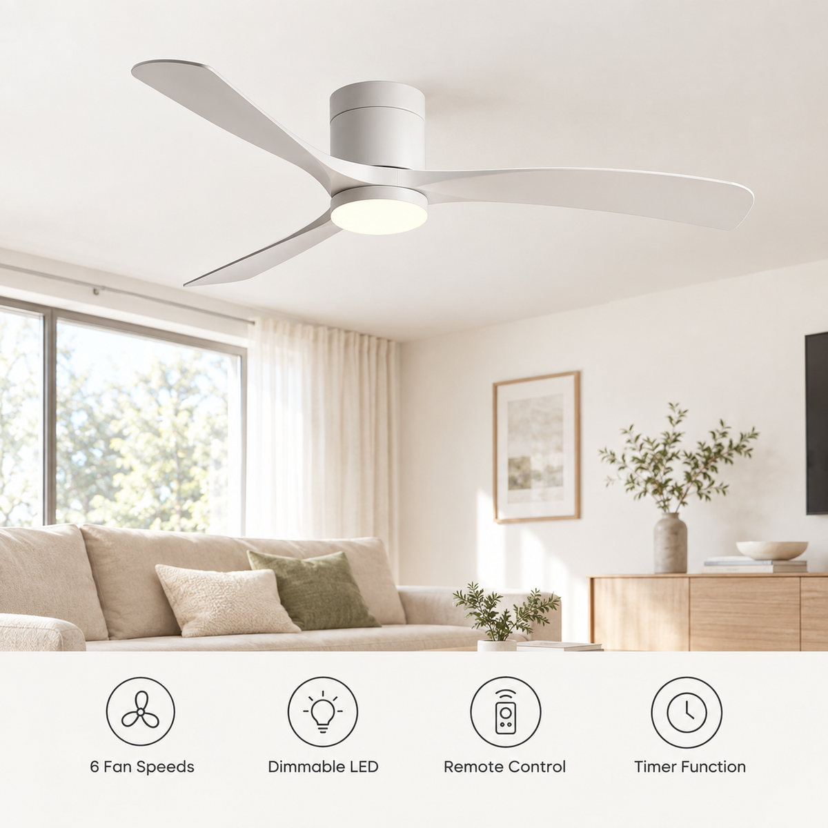 38/56inch Low Floor Ceiling Fan Light 3 Blades DC Motor Remote Control LED Lights for Restaurant Coffee Shop Home Hotel Office - Fonctionnalitées