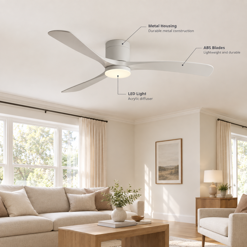 38/56inch Low Floor Ceiling Fan Light 3 Blades DC Motor Remote Control LED Lights for Restaurant Coffee Shop Home Hotel Office - Specs